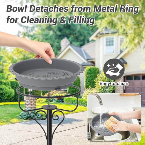 Bird Bath for Outside,12" Plastic Removable Bowl,Gray | Heavy Duty Metal 5 Prongs Base,Easy CLean,Weather-Resistant,Rust-Proof,40" Freestanding Birdbath for Garden Patio Yard Lawn - color: Grey-Freestanding