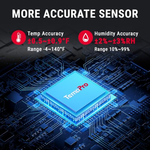 TempPro TempAir Bluetooth Thermometer Hygrometer, 260 ft Temperature Sensor | Greenhouse Thermometer with Remote App Control, Temperature and Humidity Monitor with 2-Year Data Logging Export