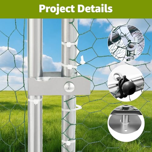 Metal Chicken Coop, 9.9 x 6.6 x 6.6 FT Large Walk-in Chicken Runs | with Cover, Spire Roof Hen House Enclosure with Security Lock, Outdoor Duck Rabbit Cage Poultry Pen for Backyard, Farm, Yard
