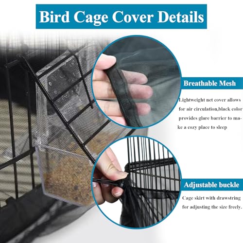 Large Bird Cage Seed Cather,Bird Cage Cover Adjustable Airy Skirt Guard | Birdcage Nylon Mesh Net for Parrot Parakeet Macaw African Round Square Cages Cover (118 * 31.5in/300 * 80cm) (Black) - color: 118*31.5in-black