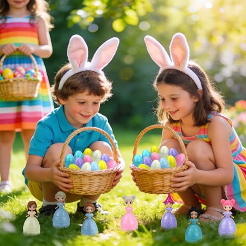 12PCS Pre Filled Easter Eggs Gifts for Kids with Transforms into Princess Toys Easter Basket Stuffers Easter Eggs Hunt Easter Party Favor Prize Classroom Rewards Toys for Girls
