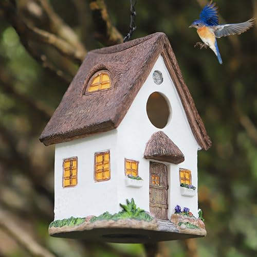 Bird House for Outside, Resting Place for Birds, White Hanging Natural Bird Nest, Bluebird House Handcrafted Hut-White - color: A-White Bird House