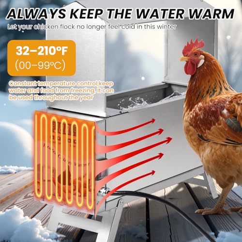 1.5 Gallon Heated Chicken Waterer Freeze Proof for Winter | Automatic Chicken Water Heater Poultry Drinker Watering System, With Control Panel, Adjustable Leg, Thermostatic Control