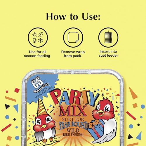 C&S Party Mix Suet Treat, Suet Cakes for Wild Birds, Pack of 8 | Suet cakes for woodpeckers, made with real party mix, use in a suet feeder year-round - style: Party Mix, 8 Pack