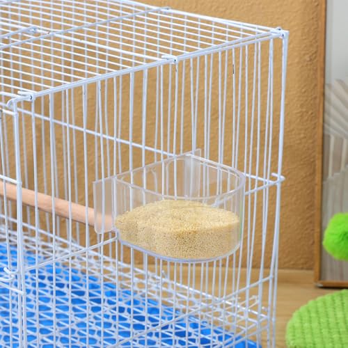 2pcs Bird Cage Food Feeder: Clear Thick Semicircle Seed Water Trough Cups - Small Animal Dish Container Box for Birds Pigeon Chicken, Transparent Cage Accessories, 4X3.2X2in