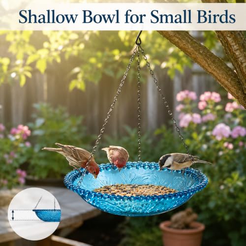 4-Pack Plastic Hanging Bird Bath and Feeder Bowls, Blue | Four hanging bowls serve as shallow bird baths, water dishes, or seed trays for gardens, patios, yards, and balconies. - color: 4Pack Blue