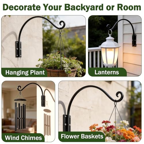 Heavy Duty 22 Inch Plant Hangers Bracket Outdoor Bird Feeder Hanger | 80LBS Capacity, Rust-Proof Metal Wall Hook, Enhanced 6-Hole Base, For Hanging Plants, Bird Feeder, Wind Chime, Flower Baskets - size: 22in-1Pack