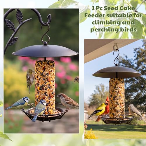1 Pack Cylinder Bird Feeder Outdoor Seed Cake Feeder Hanging Metal Suet Cake Holder Backyard Wild Bird Feeding Feeders for Outdoors Garden (Black) - color: Black