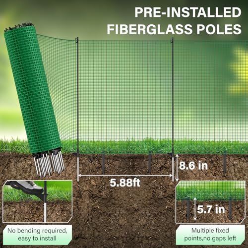 Temporary Fence with Posts, 4‘x100‘ Animal Barrier Dog Portable Fencing | with Fiberglass Stake Windbreak Rope,Safety Snow Plastic Netting for Garden Backyard Outdoor for Chickens or Other Animals - size: 4x100FT