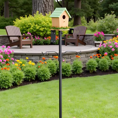 79 Inch Bird Feeder Pole Kit, 5-Prong Base, Hanging Hook | Heavy-Duty Metal Pole, for Bird Houses, Garden Décor, Backyard and Patio Use - size: 79 inch