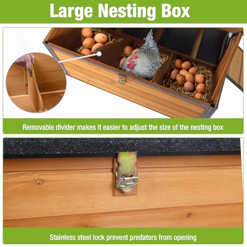 Large Chicken Coop with Run for 6-8 Chickens, All-Around Iron Frame Chicken Tractor with Wheels, Wooden Hen House Poultry Cage with Nesting Boxes and Metal Tray - size: 85.6"L x 40.6"W x 48.2"H