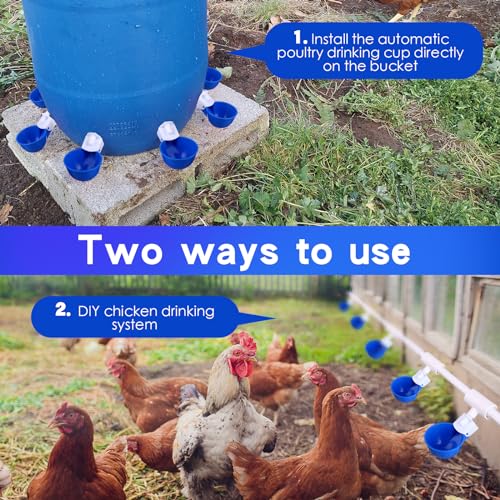 49 Pcs Automatic Chicken Waterer System Includes Chicken Water Cups 1/2" PVC Tee Fittings, PVC Pipes with Float Valve Controlled Fitting Poultry Waterer Chicken Water Feeder