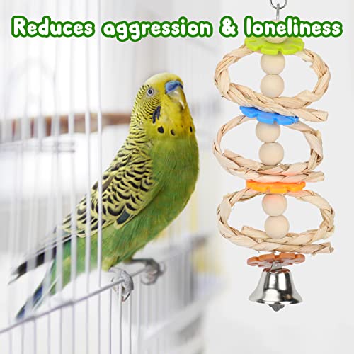 BWOGUE 7 Pack Bird & Parrot Toys, Bird Cage Toys for Conures, Wood Chew Set | Natural Wood, Bird Toys & Conure Toys, Climbing & Hanging Play, Hammock Rest, Corn Leaves & Luffa, Parakeets & Cockatiels