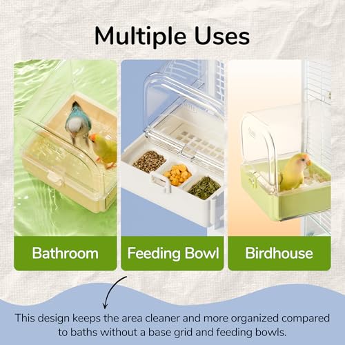 Hanging Bird Bath for Cage with Bowls & Mesh Bottom - 3-in-1 Multifunction Bird Bath/Bowl/House, Bird Shower for Lovebirds, Finches, Parakeets, Budgies, and Other Small to Medium Birds - Green - color: Green