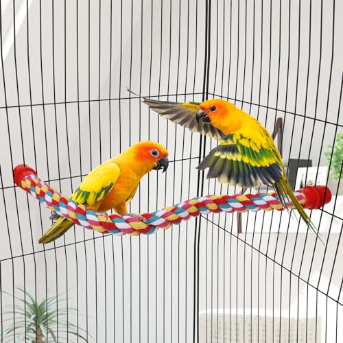Hypeety Bird Rope Bungee Perch Adjustable Cage Stand Chewing Swing Toy | Stainless steel wire wrapped in soft cotton rope, u shape climbing perch, adjustable spiral stand for small and medium birds