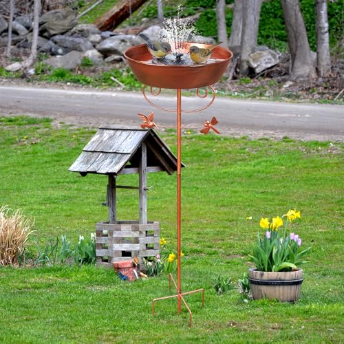 Metal Bird Bath for Outside Solar Powered Bird Bath Fountain, Freestanding Birdbath Feeder Bowl for Outdoor Garden Patio Yard Lawn Decor, Bronze, 41 in