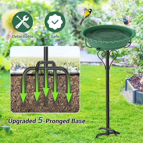 Bird Bath for Outside,12" Plastic Removable Bowl,Green | Heavy Duty Metal 5 Prongs Base,Easy CLean,Weather-Resistant,Rust-Proof,40" Freestanding Birdbath for Garden Patio Yard Lawn - color: Green-Freestanding