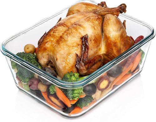 3300 ml/ 112 oz LARGE Glass Food Container with Locking Lid. Ideal for Storing food, vegetables or fruits. Baking Casserole, Lasagna, Baking Or Roasting chicken and lot of other tasty food. BPA Free - color: Gray