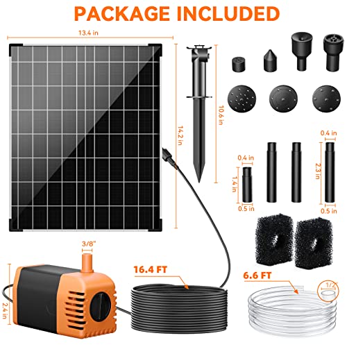 30W Solar Fountain Pump with 430GPH Flow, 7 Water Spray Heads & 16.4ft Cable, Solar Pond Pump with Adjustable Flow Valve & Dry Run Protection for Garden, Birdbath, Water Feature P130C - size: 30W