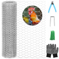 Floral Chicken Wire for Craft, 15.7 Inch x 10 FT Lightweight Galvanized Hexagonal Chicken Wire Netting, Silver Chicken Wire Fence for Garden Poultry Chicken Wire Mesh with Gloves, Wire Ties, Plier - size: 15.7 Inch x 10 FT