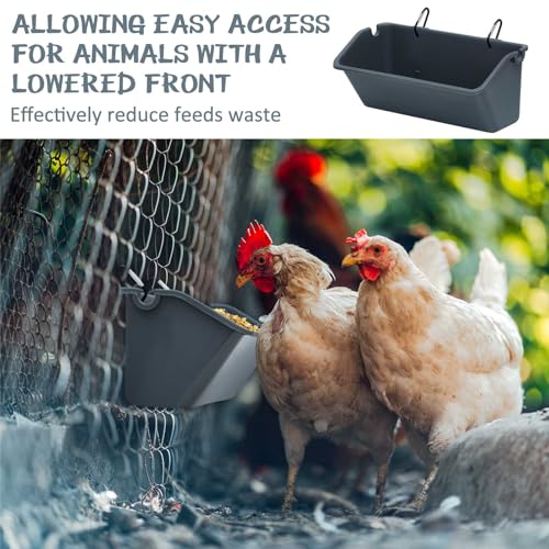 4 Pack Chicken Feeder,5 Quart Hanging Goat Waterer,Dark Gray | Two Mounting Options, Metal Clips and Screws,Solid base without holes,Livestock Feed Buckets for Sheep Duck Coop, Farm, Geese - color: Dark Gray