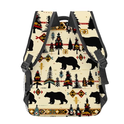 Rustic Woodland Bear Backpack,Black Bears Polyester Backpacks,Lightweight Double Shoulder Back Pack for Women,Forest Cabin Bookbag,School Bag Gifts,Casual Travel Daypack Book Packs - color: Bear