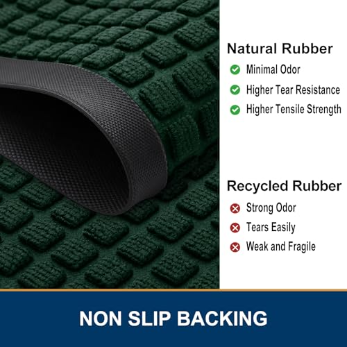 Smiry Front Door Mat Outside Entrance, Natural Rubber Doormat, 35x23 Inch | Black Green, Non Slip, Trap Dirt and Moisture, Easy Clean, Low Profile Welcome Floor Mats for Indoor Outdoor Entry - color: Black Green, size: 35" X 23"