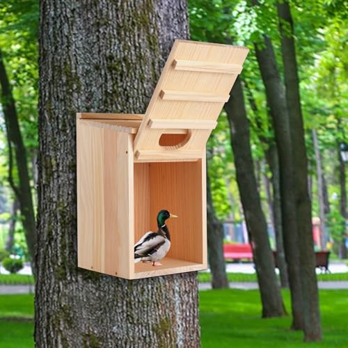 Pine Wood Duck House 17x10x10 Inches Outside Wood Shelter and Nesting Box for Hooded Mergansers and Wetland Ducks