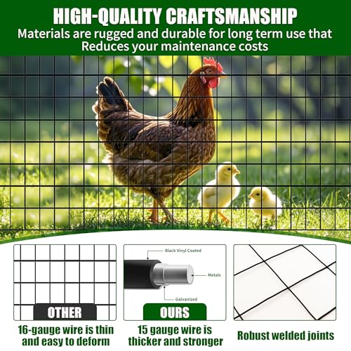 PVC Coated Welded Wire Fence 36" x 50' Roll, 2"x3" Mesh,15GA, Black | Vinyl Coated Mesh, Garden Border, Vegetable Plant Protector, Pet & Dog Enclosure, Chicken Coop Fencing, Plant Protection - size: 36in*50ft