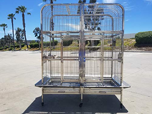 XL Size Full 304 Stainless Steel Double Macaw Cockatoo Parrot Bird Pet Breeder Cage w/Divider SUS304 Medical Grade Steel