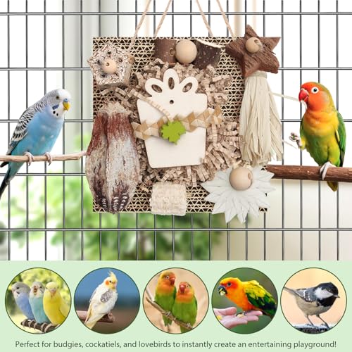 Kyouki Bird Toys, Parakeet Toys, Parrot Toy, Conure Hanging Chewable Cardboard Foraging Suitable for Budgies, Cockatiels, Lovebirds, Sun Conures - and Other Small/Medium Parrots (Medium) - size: Medium