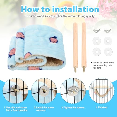 BWOGUE Bird Nest Bed Hanging Hammock, Parakeet Bed for Cage, Cockatiel Bed | Warm Fleece Snuggle Hut, Double-Layer Comfort, Wooden Perch Setup, Washable Hammock - color: Sky Blue, size: Medium (9"x7.2")