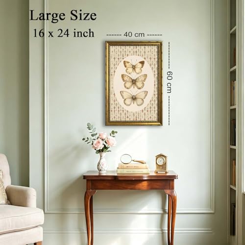 DR.RiftArt Vintage Butterfly Wall Art Antique Neutral Insect Decor Painting | Canvas Floral Background Artwork Print Picture Rustic Farmhouse Style for Living Room Bedroom Office 16x24 inch Gold Framed - color: There Butterfly, size: 24"L x 16"W