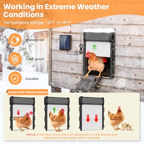 Automatic Chicken Coop Door with Timer & Light Sensor, Chicken coop Door Solar Powered Door with Remote Control & Anti-Pinch，External Power Supply Connection, Outdoor Electric Chicken coop Door
