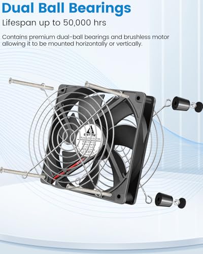 GDSTIME 120mm Computer Fan with AC Plug, 110V 120V 220V 240V AC-Powered Variable Speed Controller 4V-12V for Receiver Amplifier DVR Playstation Xbox Component Cooling Biltong Box Grow Tent Ventilation | AC Powered Fan with Variable Speed Controller, for B