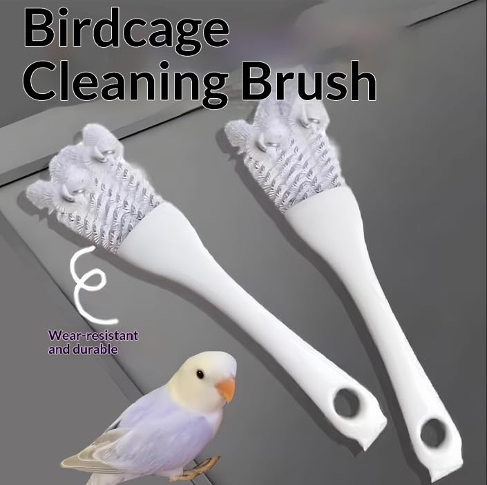 Multifunctional Birdcage Cleaning Brush with Scoop, White, Sweep Tail Spade Head Design for Removing Bird Droppings