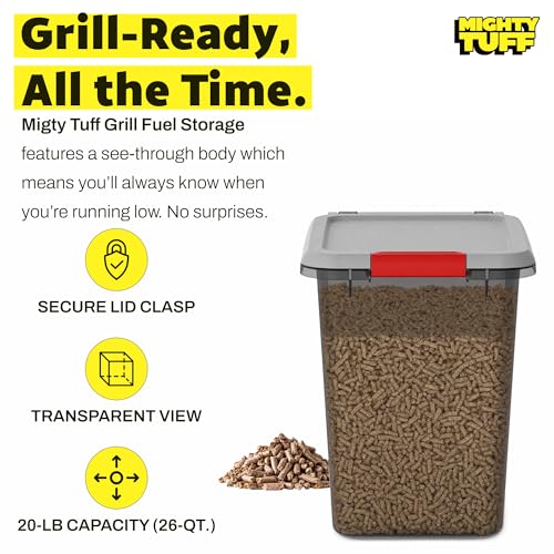 Mighty Tuff 20 lb Pellet Storage Container with Airtight Locking Lid | Durable container with locking latch helps keep wood pellets dry and organized for storage or pantry use.