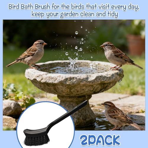 2 Pcs Bird Bath Brush Black Hard Bristle Cleaning Brush with Ergonomic Handle Utility Bird Bath Scrub for Bird Feeder Bath Accessories Fountain Outdoor Cleaning