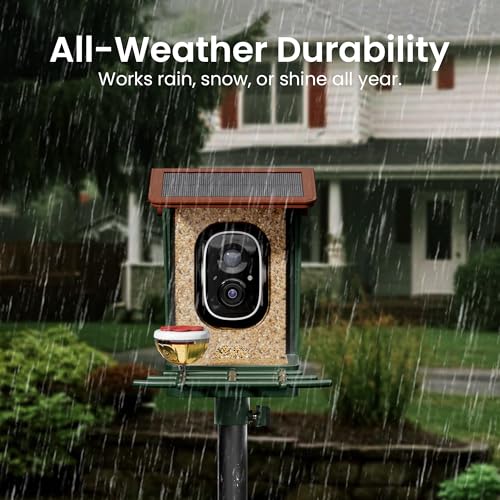 Smart Bird Feeder with Camera Solar Powered 2K HD Video, 10,000+ Species AI Recognition, Real-Time App Alerts, and Weatherproof Design for Effortless Birdwatching, Gift for Bird Lovers, Green Brown - color: Green-Brown