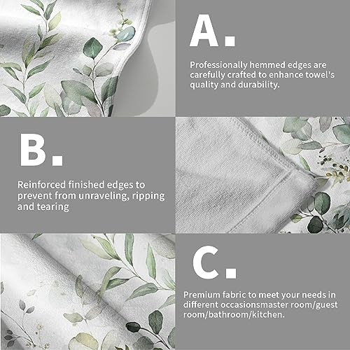 Sage Green Eucalyptus Hand Towels Set of 2 Watercolor Plant Leaves with Floral Fingertip Towels Soft Kitchen Dish Towel for Bathroom Laundry Room Spa Decor - color: Green Eucalyptus