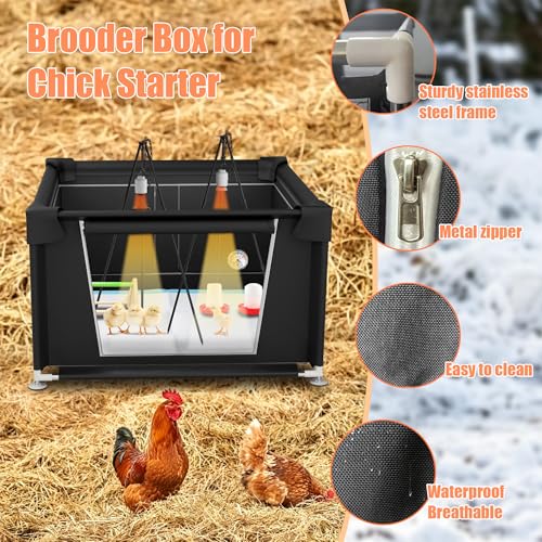 Large 42" x 42" x 36.6" Chicken Brooder Box Starter Kit, Brooder Pen for Chicks Ducks Quail, Temperature-Adjustable Bulb Set, Thermometer, Chicken Feeder & Waterer Set with Pee Pads,Chick Perch