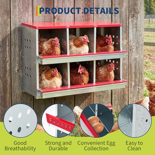 Chicken Nesting Box, 2-Tier 6 Compartments Metal Poultry Nest Box, Hen Laying Box, with Perch & Ventilation Holes, for Backyard Chicken Coops Home Poultry Raising - size: 37.8"L x 18.9"W x 28.0"H