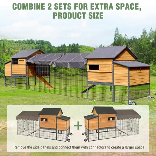 GUTINNEEN 85.6" Large Chicken Coop with Run for 6-8 Chickens, Heavy Duty Chicken Tractor with Wheels, Wooden Chicken House with Reinforced Steel Frame, Nesting Box & Pull-Out Metal Tray - color: (Brown-AIR7006)