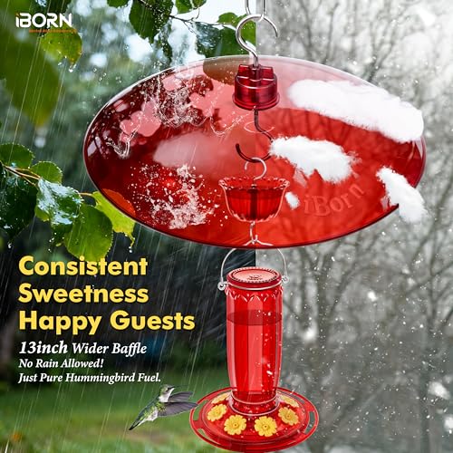 iBorn 13-inch Hummingbird Feeders Baffle, Weather Guard, for Hanging Bird Feeder for Outdoors Rain Guard, Chew-Proof Polycarbonate, Pack of 2, Red - size: 13" Baffle,2 Pack