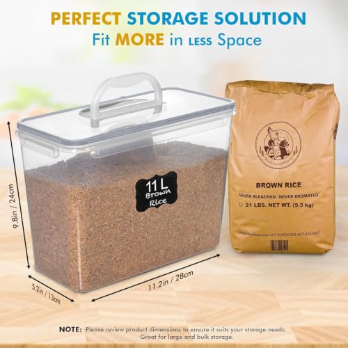 Shazo 2 PC (11L | 372 oz) Flour Sugar Storage Containers with Easy Carry Handle - Plastic Extra Large Food Storage Containers with Lids for Rice Cereal, BPA Free & Airtight Kitchen Pantry Organization - color: Gray