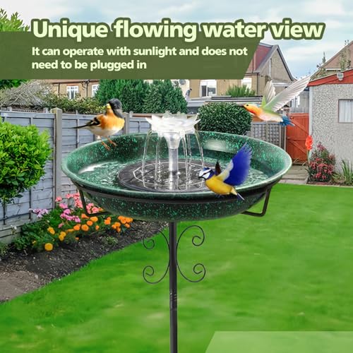 Solar Fountain Bird Bath for Outside Garden Decor,All Metal Hummingbird Bath & Crow Feeder with 5-Prong Base,Standing Bird Feeder for Backyard Birding & Wildlife,Copper Green
