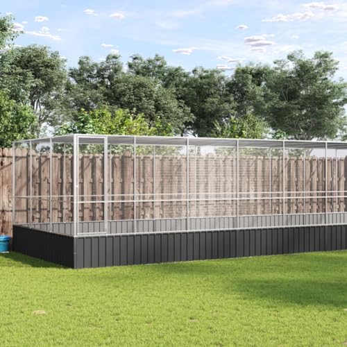 Large Outdoor Bird Aviary with Extension, 285.4" x 120.9" x 83.5" Galvanized Steel Walk-in Bird Cage, Heavy Duty Poultry Pen for Parrots, Chickens, Ducks, Rabbits - color: Silver-F