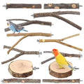 12 Pcs Natural Wood Bird Perch Stand & Platform Set for Cages | Ideal for Small/Medium Birds (Budgies, Conures) | Bark Textures for Foot Health | Tool-Free Wing-Nut | Safe Chewing - size: Deluxe Playground Set - 12PCS