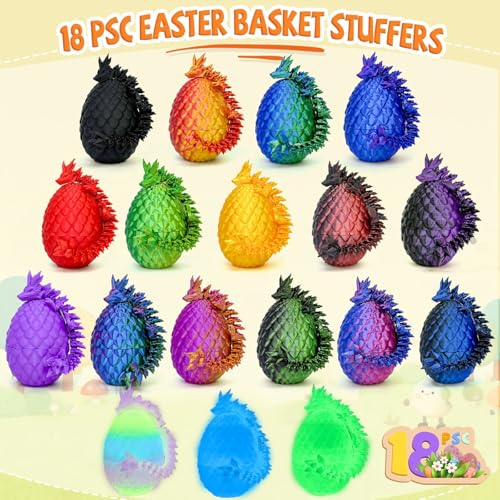 3D Printed Dragon Eggs with Dragon Inside,Prefilled Easter Eggs Filled,Articulated Flexible Dragon,Easter Advent Calendar Easter Basket Stuffers,Collectibles for Adults Teens Boys (18pcs) - color: 18pcs