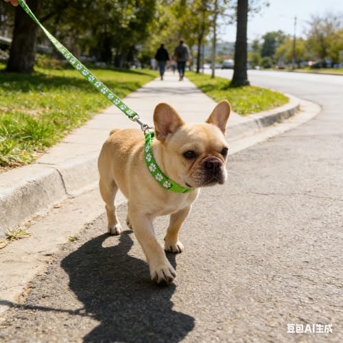 Green xs Dog Collar Leash Set, Puppy Collar Girl Reflectived Paw Print for XXS Xs Small Dog Cat Pet Animal Litter Tiny Kitten Boy Girls - color: bright green